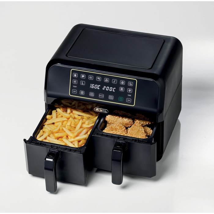 Аерофритюрниця Ariete 4623 Airy Fryer Dual, подвійна чаша, 1700 Вт, 8 л, 3 режими, сенсорне LED-управління, 8 програм, таймер, чорна