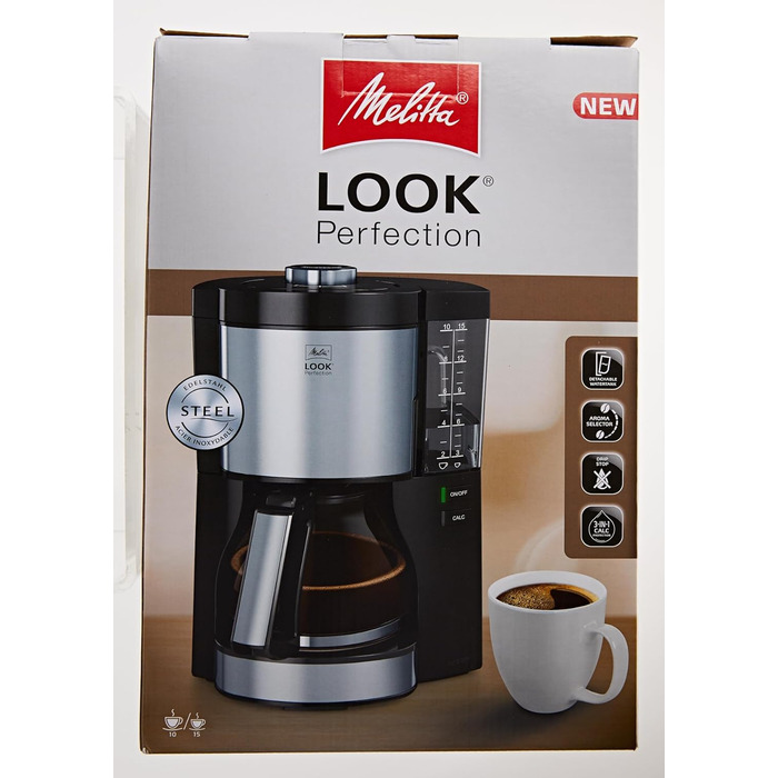 Кавоварка Melitta Look Perfection знімний резервуар, фільтр-кавоварка з скляною колбою, захист від крапель, до 10 чашок, чорна