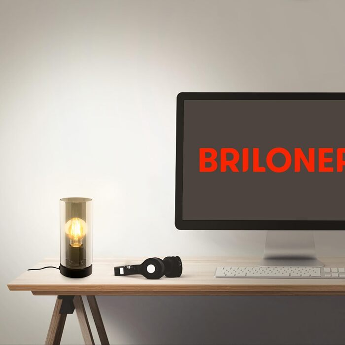 Настільна лампа BRILONER з димчастого скла, циліндрична, чорна, з вимикачем на кабелі, цоколь E27, для офісу та читання