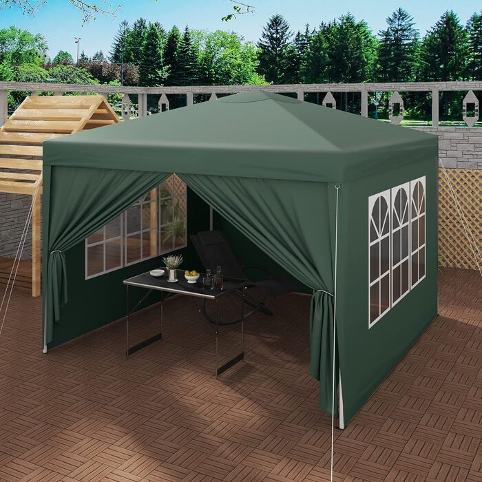 Павільйон WOLTU Pop-Up 3x3 м, водонепроникний, складний, із боковинами, для саду, тераси, кемпінгу, фестивалів, оксфордська тканина, металевий каркас, зелений