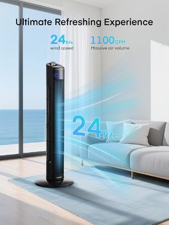 Вентилятор підлоговий FOHERE Leiser Turmventilator 91 см з пультом, таймером та нічним режимом, чорний