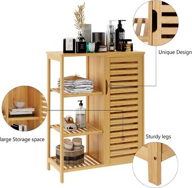 Шафа для ванної кімнати Sogesfurniture з бамбука, 66x33x87 см, з 4 полицями та жалюзі-дверцятами