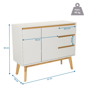 Сервант / комод TAROLO I 97x34x80 см 3 шухляди 2 двері білий hjh LIVING