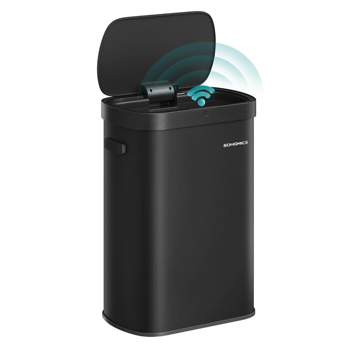 SONGMICS Сміттєве відро з сенсором, автоматичне, 50 л, відкриття рухом руки/дотиком, Softclose-кришка, сталь, 15 мішків, чорний LTB640B02