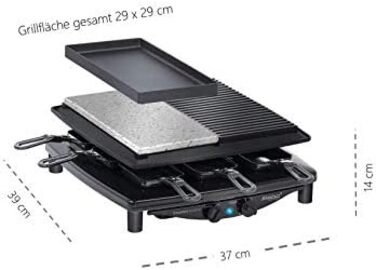 Раклетниця Steba RC 4 Plus Deluxe з антипригарною литою та натуральною кам'яною плитою, 8 емальованих лотків, 29x29 см, виробництво Німеччина