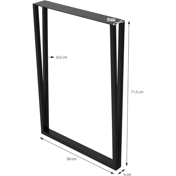Набір з 2 металевих ніжок для столу ML-Design 50x71,5 см, прямокутна форма, чорна порошкова фарба, індустріальний стиль, для обіднього чи письмового столу, металеві ніжки для меблів, DIY-проекти