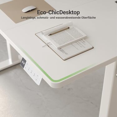 Регульований по висоті письмовий стіл Claiks 180 x 80 см, білий: ергономічний стіл для роботи стоячи з пам'яттю на 3 режими, тихим мотором та гачками, витримує до 80 кг, FSC-сертифікований