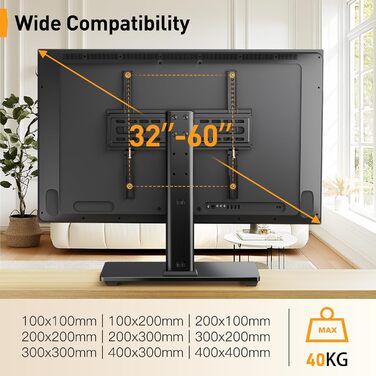 Універсальна підставка для телевізора Perlegear 26-55'' OLED/LCD, до 40 кг, регульована висота, VESA 400x400, стійка база