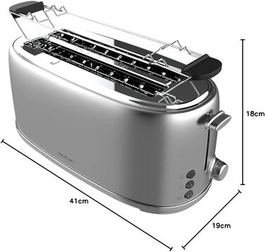 Тостер Cecotec Toast&Taste 1600 Retro Double – 4 слоти, нержавіюча сталь, 1630 Вт, регульована потужність, з підносом для крихт