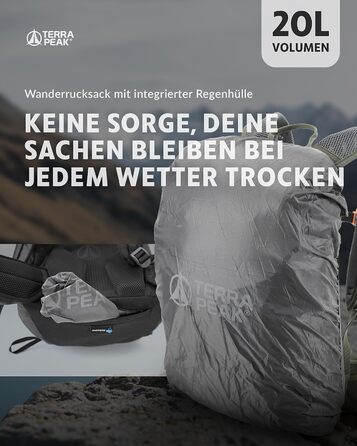 Рюкзак Terra Peak Airant з вентильованою спинкою, 20л, оливковий, туристичний, з поясом, тримачем для питної системи та дощовиком