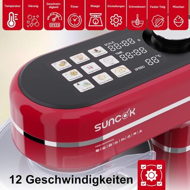 Кухонний комбайн-міксер 1500W з підігрівом, вагами та таймером, 2 чаші з нержавіючої сталі (4.5л та 5.5л), 12 швидкостей, дисплей, чорний