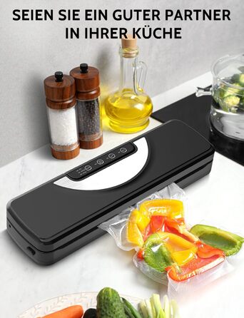 Вакууматор 5 в 1 для продуктів з вбудованим різаком та функцією Sous Vide, вакуумний пакувальник з набором пакетів та шлангом, чорний