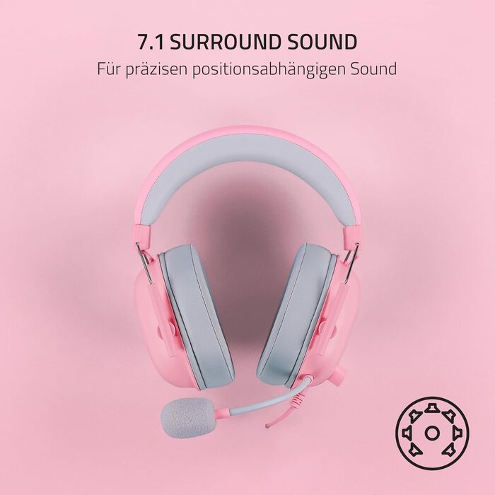Ігрова гарнітура Razer BlackShark V2 X Quartz Pink — дротова навушники для кіберспорту, 7.1 Surround Sound, мікрофон Hyperclear, 50мм драйвери Triforce, рожева