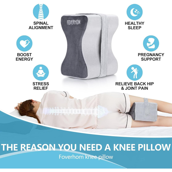Ортопедична подушка між ніг foverhom з ефектом пам'яті (Memory Foam) для полегшення болю в спині, попереку та стегнах, сіра (до 66 см)