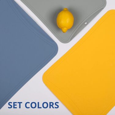 Гнучкі обробні дошки BLUE GINKGO з TPU, набір 3 шт. (сині, жовті, сірі), стійкі до подряпин, тонкі кухонні дошки, вироблено у Кореї