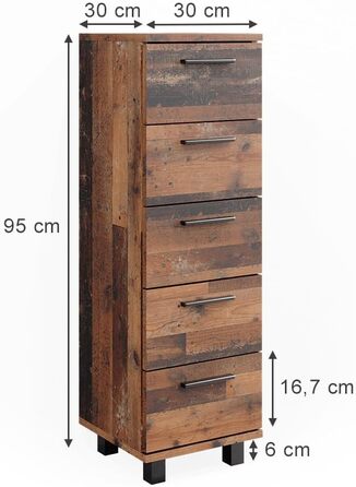 Пенал для ванної Vicco Ilias, дуб рустикальний, 30x95 см, 5 шухляд