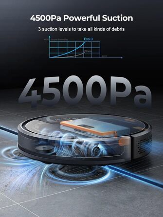 Робот-пилосос з функцією миття, 4500Pa, 3-в-1, сумісний з Alexa, 180 хвилин роботи, для шерсті тварин, килима, твердої підлоги