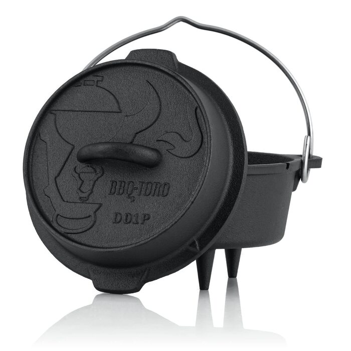 Чавунний казанок BBQ-Toro Dutch Oven Premium Serie з кришкою та ніжками, 1.8 л, попередньо обсмажений (preseasoned)