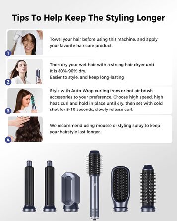 Багатофункціональний стайлер для волосся Haarstyler 6-в-1: фен-щітка, випрямляч, плойка, насадки для об'єму та локонів, блакитно-золотий