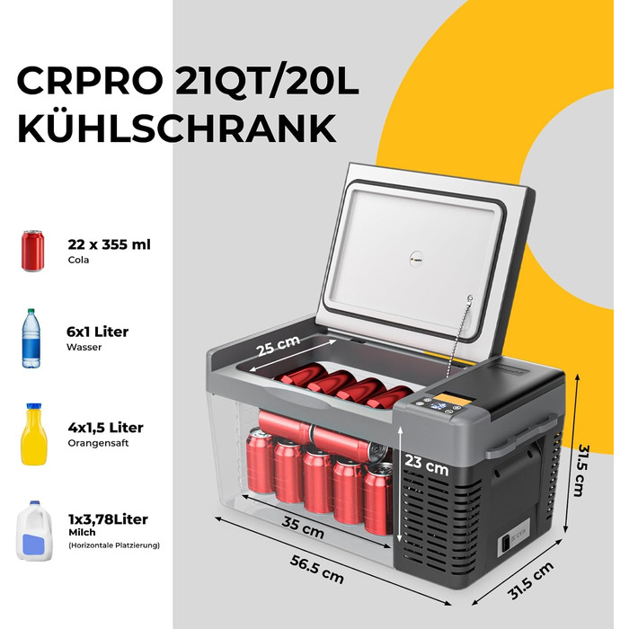 Автомобільний холодильник BougeRV CRPRO 29л з акумулятором 266Wh: швидке охолодження, 12/230V, для кемпінгу, авто, подорожей (чорний)