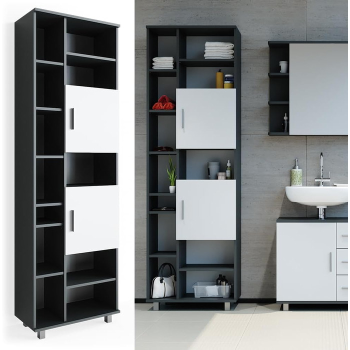 Шафа для ванної Vicco Ilias, білий/антрацит, 60x190 см