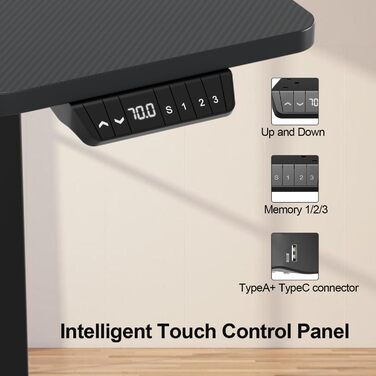 Електричний стіл Sonnewelt 120x60 см, регульований по висоті, з USB-A/C, пам'яттю та захистом від зіткнень, чорний