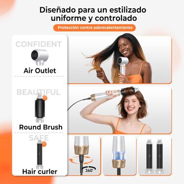 Hairstyler 5 в 1 Coandă-ефект: Фен-щітка, автоматичний локон, об'єм, сушка - перламутрово-білий (350г)