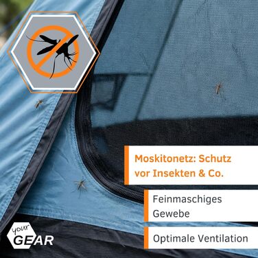 Намет-тіпі your GEAR Zelt Lido для кемпінгу та фестивалів на 3 особи, синій: водонепроникний (5000 мм), з захистом від комах та UV 50+