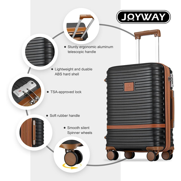 Набір дорожніх валіз Joyway 6 предметів, жорсткий корпус, з косметичкою, 4 колесами та TSA-замком, білий колір