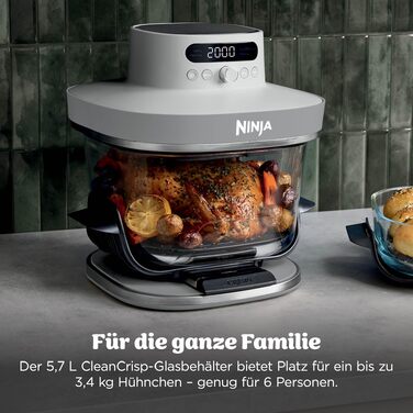 Скляна аерофритюрниця Ninja CRISPi PRO XL Air Fryer з 5 функціями, контейнерами CleanCrisp (5,7 л та 2,3 л) та кришкою для зберігання, біла, AS090EUGN