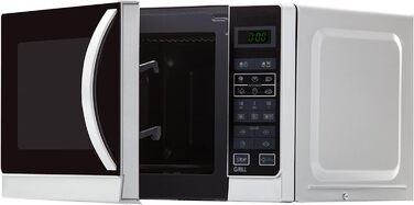 Мікрохвильова піч Sharp R642INW з грилем, 20 л, 800 Вт, 1000 Вт, 8 програм, таймер, захист від дітей, енергозбереження, скляний піддон 25,5 см, срібляста