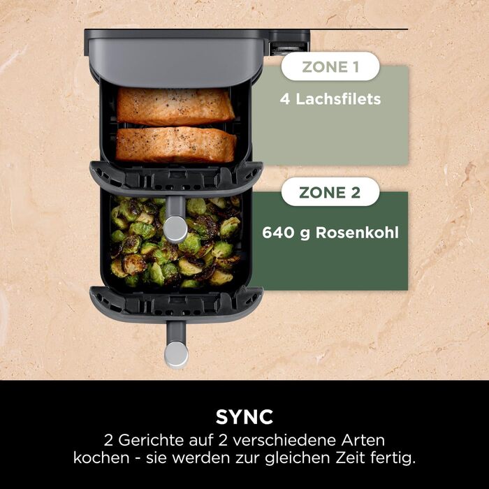 Вертикальна аерофритюрниця Ninja Double Stack XL Air Fryer 9,5 л з цифровим термометром, 6 функцій приготування, 2 рівні, сіра SL451EU