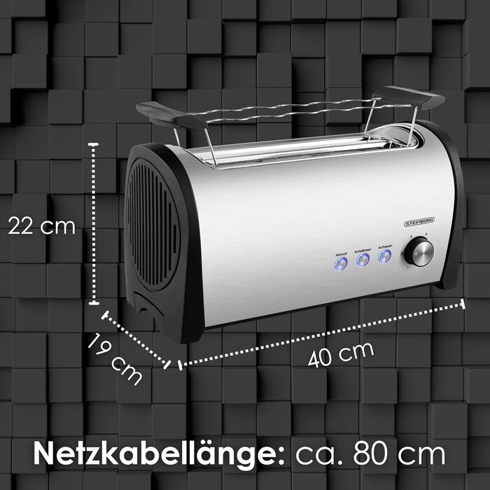 Тостер Steinborg для 4 скибок з підставкою для булочок, нержавіюча сталь, XXL, LED-підсвічування, автоматичне вимкнення