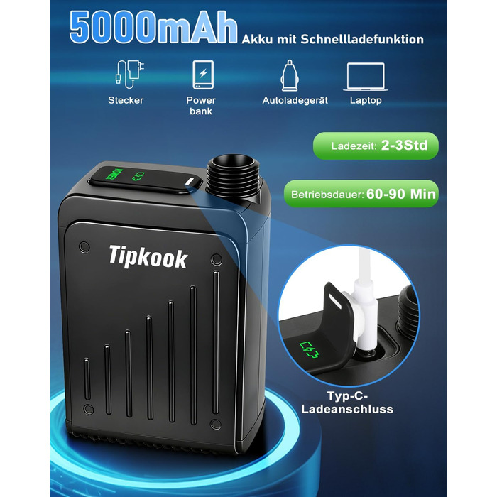 Портативний кемпінговий душ з насосом та акумулятором 5000mAh, 3 режими потоку води, мобільний розпилювач для кемпінгу, миття авто, тварин та поливу рослин