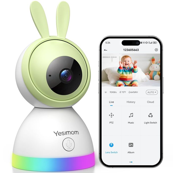 Відеоняня з камерою 1080P HD PTZ 360° та Wi-Fi: монітор для немовлят з додатком, нічним баченням, 4x Zoom, детекцією руху/звуку, двостороннім аудіо, автотрекінгом та сповіщеннями