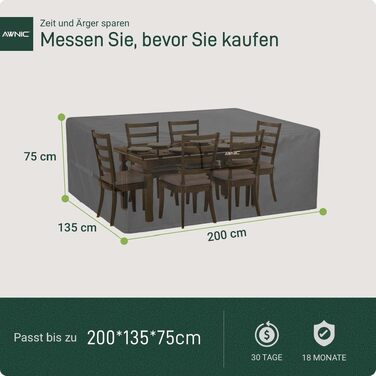 Чохол для садових меблів Awnic 200x135x75 см, 420D Oxford, водонепроникний, анти-UV, міцний, для саду та тераси