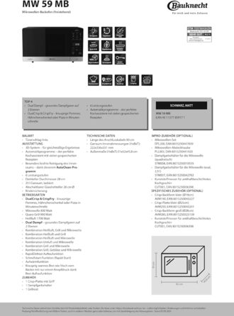 Мікрохвильова піч Bauknecht MW 59 MB, 25 л, 800 Вт, з кварцовим грилем 900 Вт, 3D-система, автоматичні програми, настільна, чорна