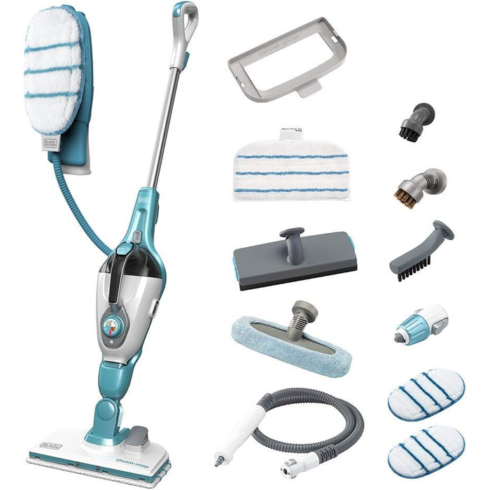 Парова швабра Black+Decker STEAMITT 13-в-1 з ручним пароочисником, рукавичкою, 12 насадками, 1300 Вт, резервуар 500 мл, нагрів 15 сек