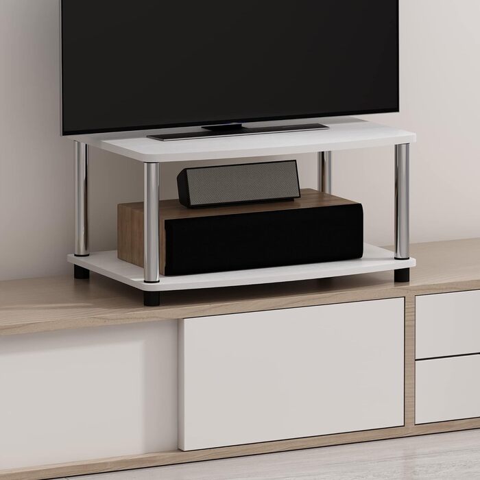 Телевізійна тумба Furinno Turn-N-Tube, 2 рівні, білий дуб, нержавіюча сталь, без інструментів