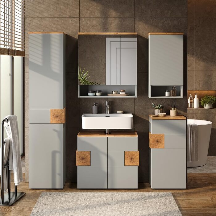Шафа під умивальник Vicco Eden, 70 x 64.5 см, з 2 шухлядами для ванної кімнати, сіра