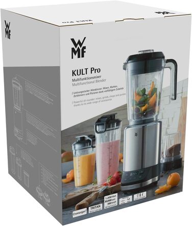 Блендер WMF Kult Pro, потужний стаціонарний міксер 30 000 об/хв, смузі-мейкер, подрібнювач льоду, 4 чаші з кришками ToGo