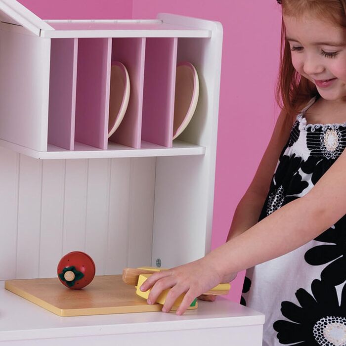 KidKraft Кухня для дітей Modern Country з дерева, рожева та біла, з фіранками, 53222 [Ексклюзив від Amazon]