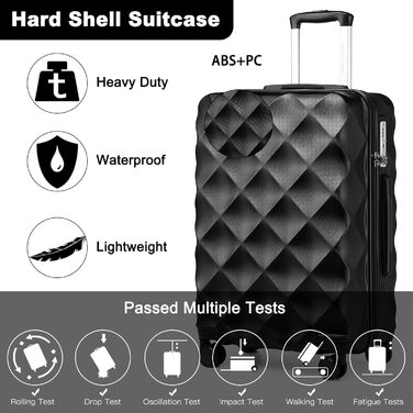 Валіза British Traveller XL, жорсткий корпус, 74.5×49×30.5 см, чорна, ABS+PC, з TSA-замком, велика дорожня валіза на колесах для подорожей