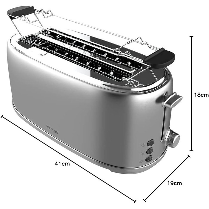 Тостер Cecotec Toast&Taste 1600 Retro Double – 4 слоти, нержавіюча сталь, 1630 Вт, регульована потужність, з підносом для крихт