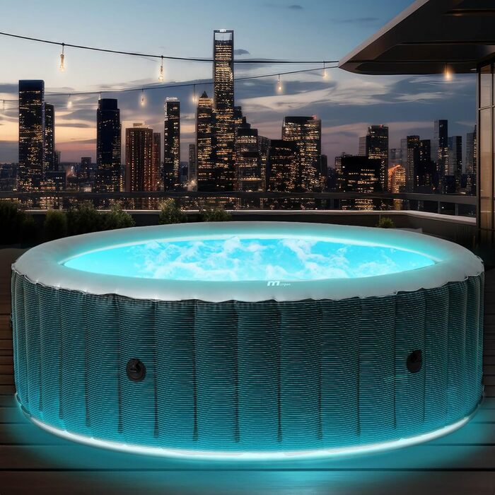 Надувний СПА-басейн BRAST MSpa Starry з LED-підсвіткою для 6 осіб, 204x70 см, 138 гідромасажних форсунок, енергозберігаючий таймер, функція нагріву та масажу, для вулиці та приміщення