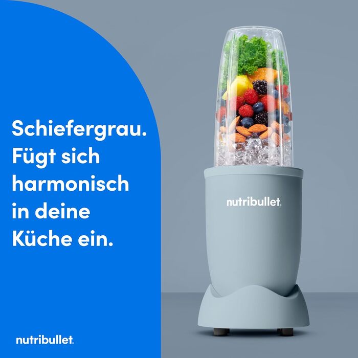 Nutribullet Pro 900 Блендер для смузі та коктейлів, 900 Вт, блакитно-сірий (NB904MASN) - професійний міксер для фруктів та овочів з швидким очищенням