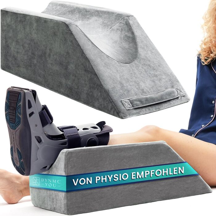 Подушка для підняття ніг клиновидна з ефектом пам'яті (Memory Foam), 68x25x22 см — ортопедична підставка для ніг після операцій, колін та гомілковостопного суглоба, з антиковзаючим покриттям та знімним чохлом OEKO-TEX