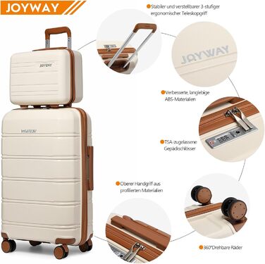 Набір валіз Joyway 5шт з жорстким корпусом, 4 колеса та TSA-замок. В комплекті: косметичка та сумка. (Білий/Коричневий)
