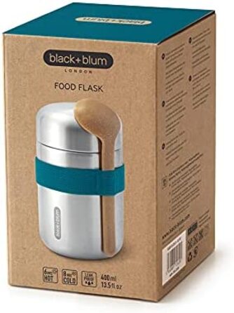 Термос для їжі BLACK + BLUM Food Flask 400 мл, з ложкою, вакуумний, з нержавіючої сталі, океан, зберігає 6 годин тепло та 8 годин холод, герметичний