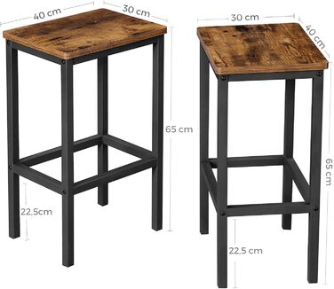 Барні стільці VASAGLE, 2 шт, для кухні та вітальні, 40x30x65 см, індустріальний стиль, вінтажно-коричневий/чорний